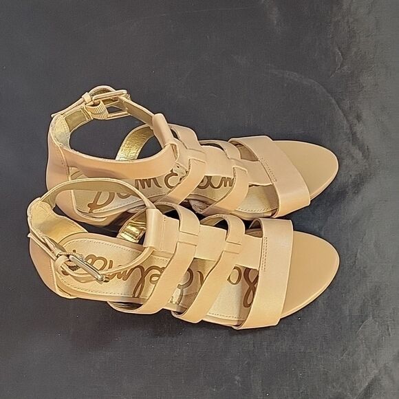 SAM EDELMAN LEATHER WOMEN"S SABRINA GLADIATOR LOW WEDGE LEATHER SANDAL - Picture 5 of 13